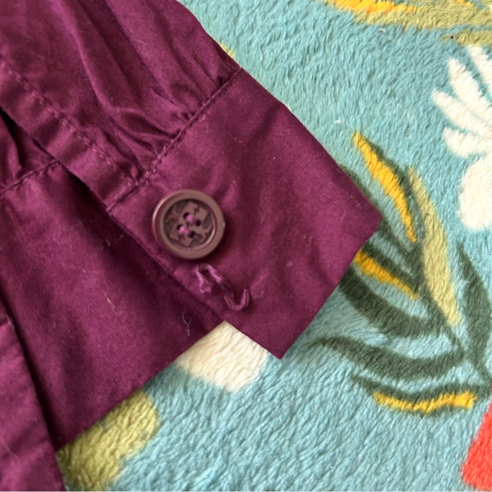 Tory Burch dark purple maroon ruffle front long sleeve button front shirt - Picture 7 of 8